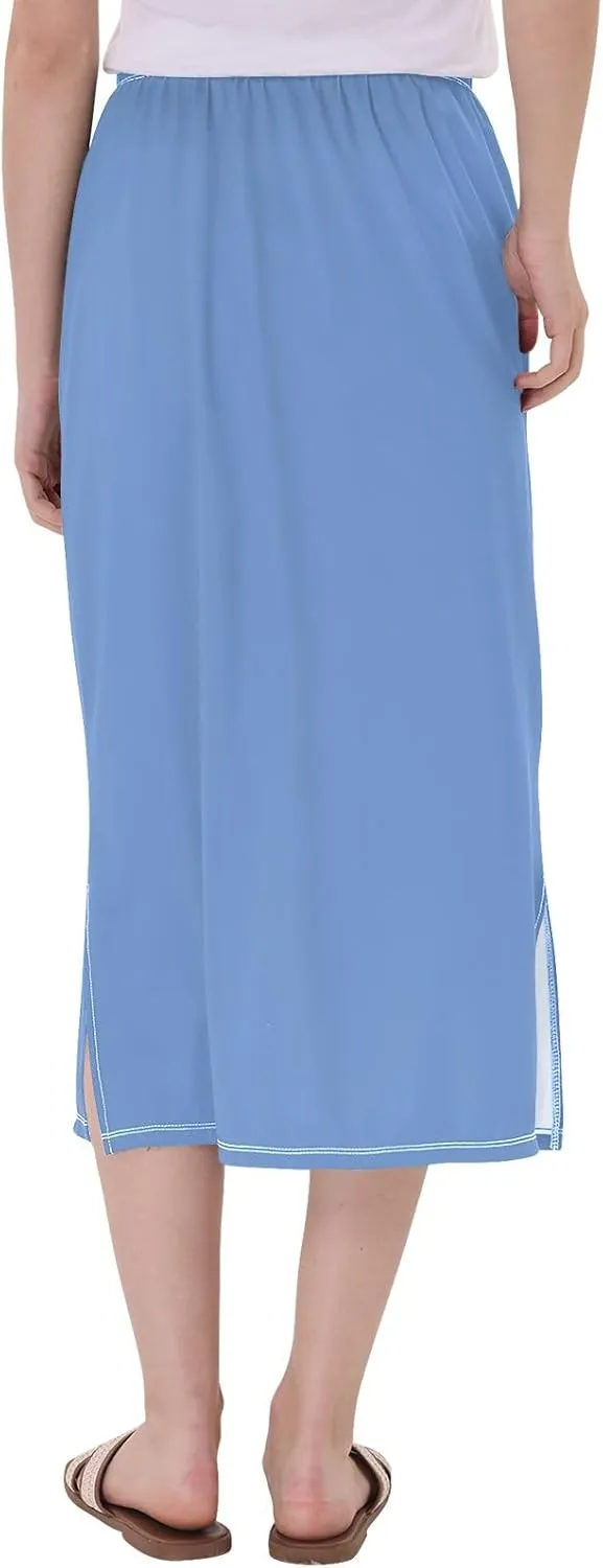 CHIFIGNO Womens Skirt Midi Length Modest Casual Skirt Pull on Midi Skirt for Cocktail Party Wedding