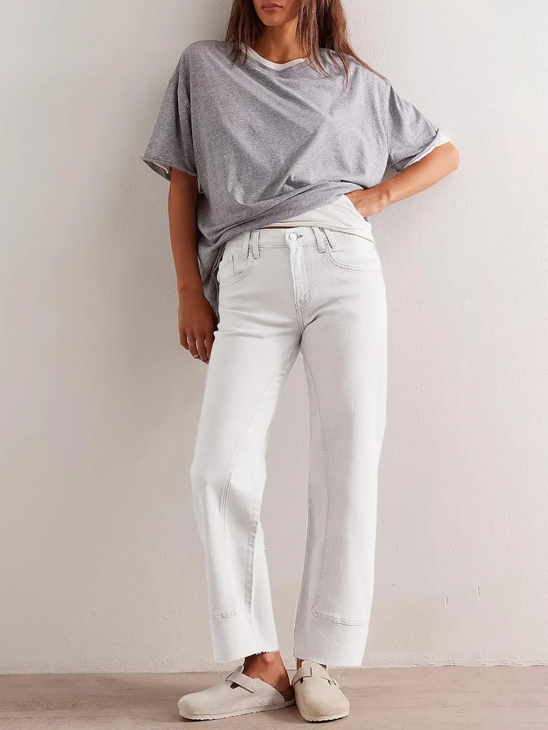 Cicy Bell Womens Straight Leg Stretchy Jeans High Waisted Front Seam Cropped Ankle Denim Pants with Pockets