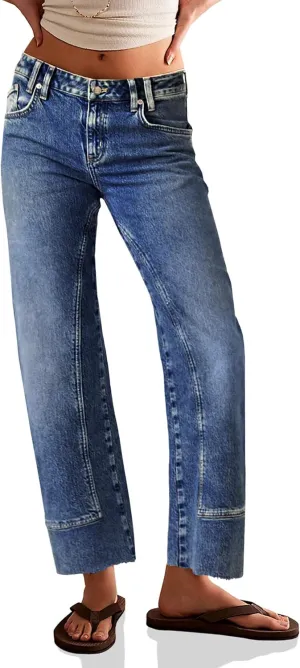 Cicy Bell Womens Straight Leg Stretchy Jeans High Waisted Front Seam Cropped Ankle Denim Pants with Pockets