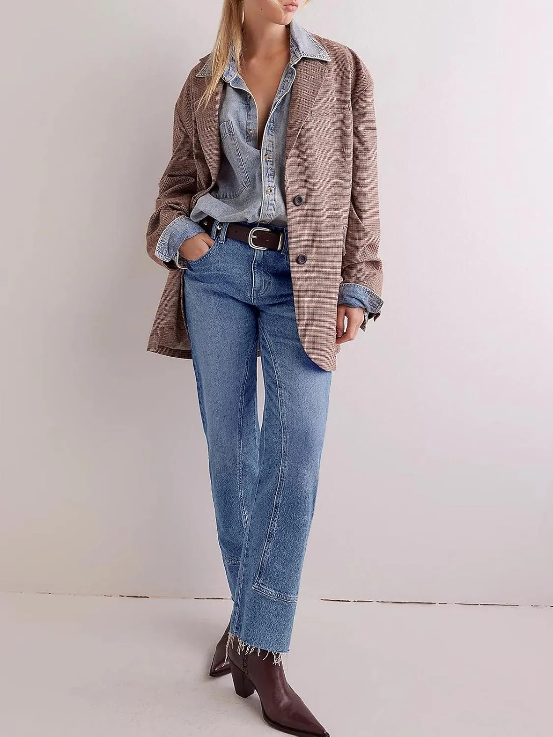 Cicy Bell Womens Straight Leg Stretchy Jeans High Waisted Front Seam Cropped Ankle Denim Pants with Pockets