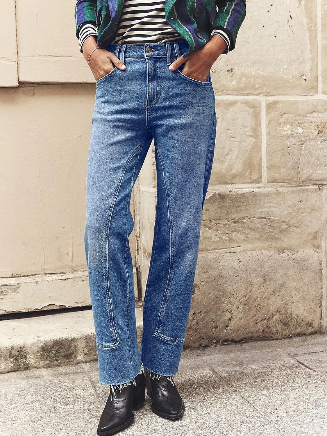 Cicy Bell Womens Straight Leg Stretchy Jeans High Waisted Front Seam Cropped Ankle Denim Pants with Pockets