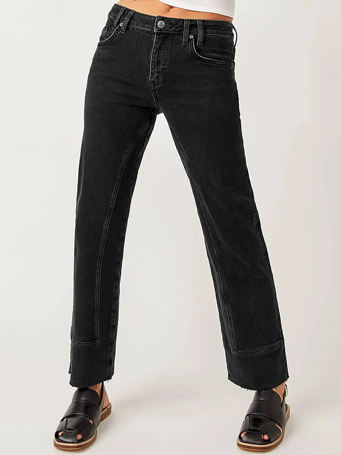 Cicy Bell Womens Straight Leg Stretchy Jeans High Waisted Front Seam Cropped Ankle Denim Pants with Pockets