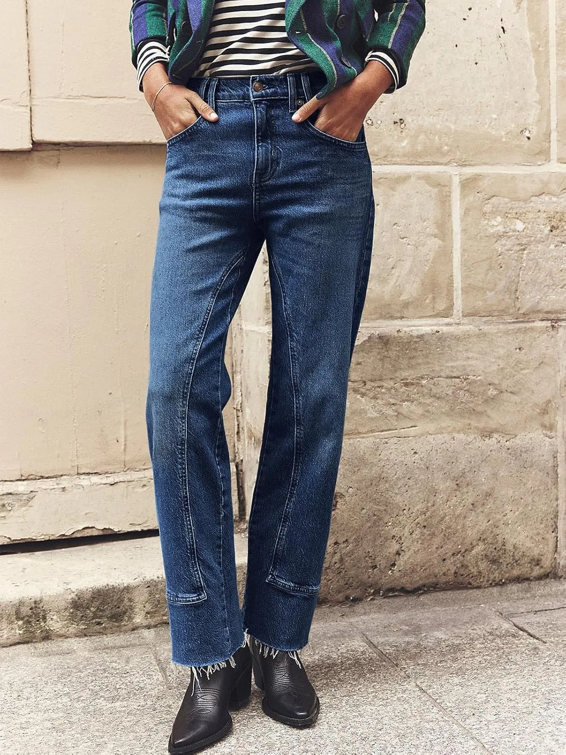 Cicy Bell Womens Straight Leg Stretchy Jeans High Waisted Front Seam Cropped Ankle Denim Pants with Pockets