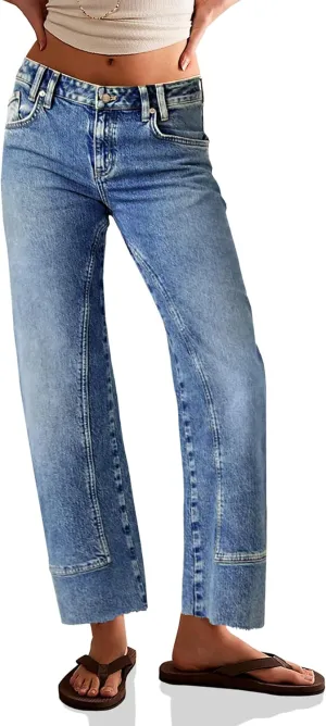 Cicy Bell Womens Straight Leg Stretchy Jeans High Waisted Front Seam Cropped Ankle Denim Pants with Pockets