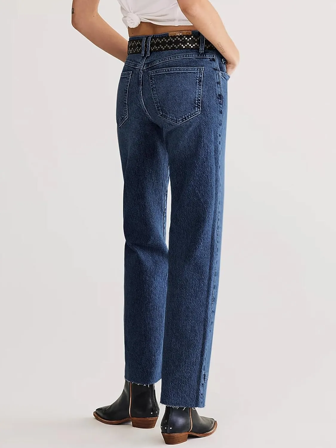 Cicy Bell Womens Straight Leg Stretchy Jeans High Waisted Front Seam Cropped Ankle Denim Pants with Pockets