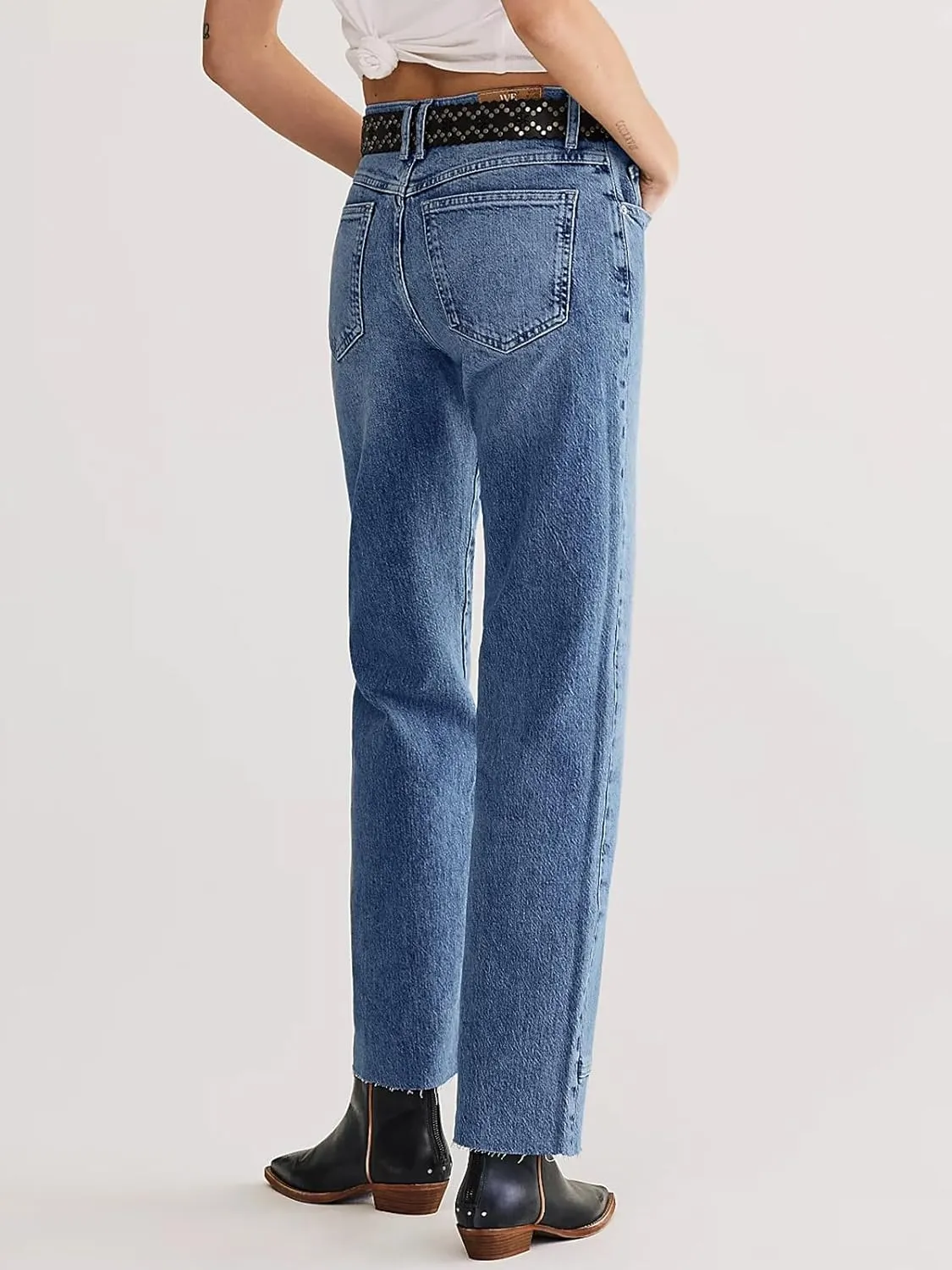 Cicy Bell Womens Straight Leg Stretchy Jeans High Waisted Front Seam Cropped Ankle Denim Pants with Pockets