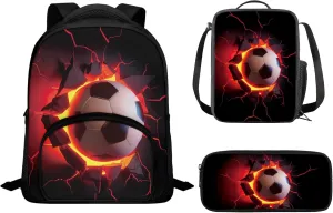 CLOHOMIN 3D Football Backpacks for Boys Insulated Lunch Bag and Zip Up Pencil Case Middle High School School Bags with Adjustable Straps Cool Laptop Backpack