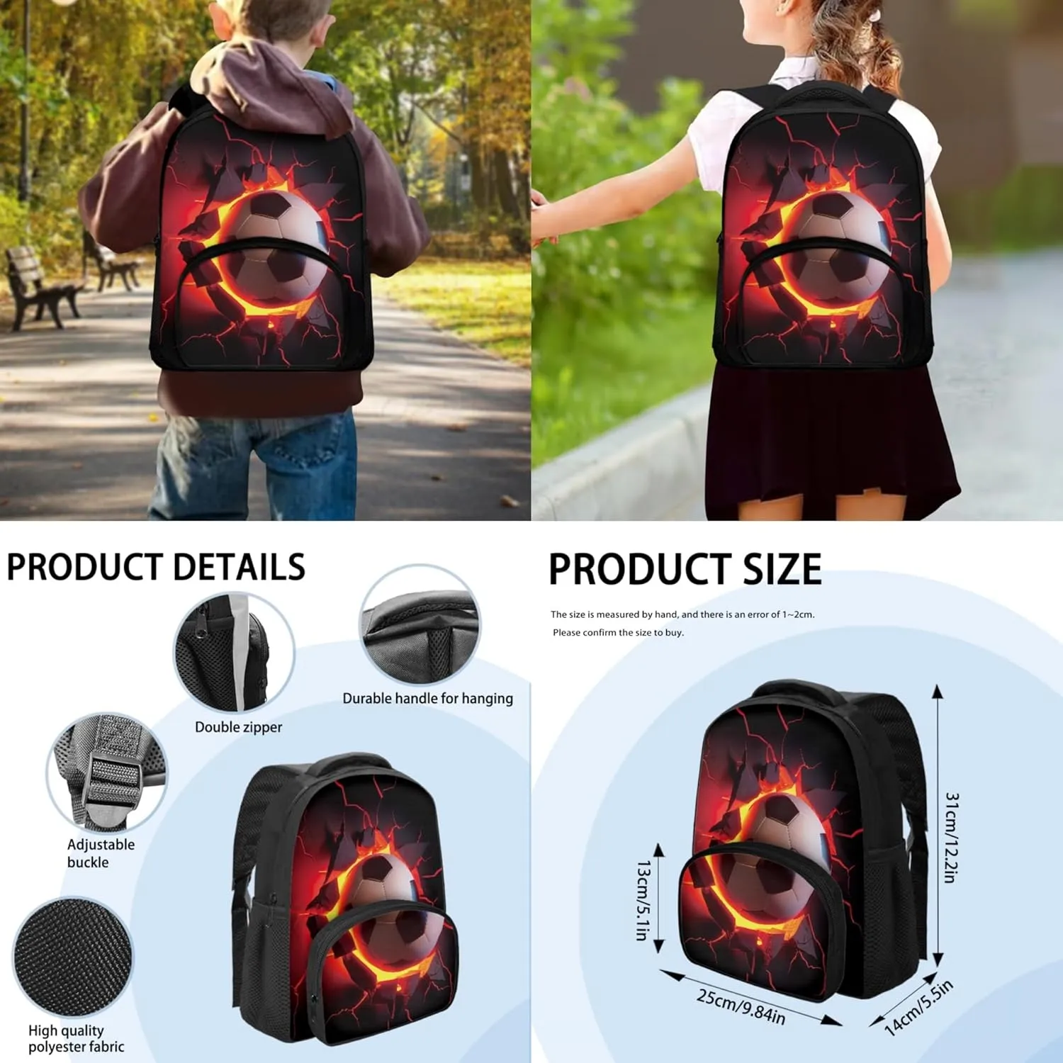 CLOHOMIN 3D Football Backpacks for Boys Insulated Lunch Bag and Zip Up Pencil Case Middle High School School Bags with Adjustable Straps Cool Laptop Backpack
