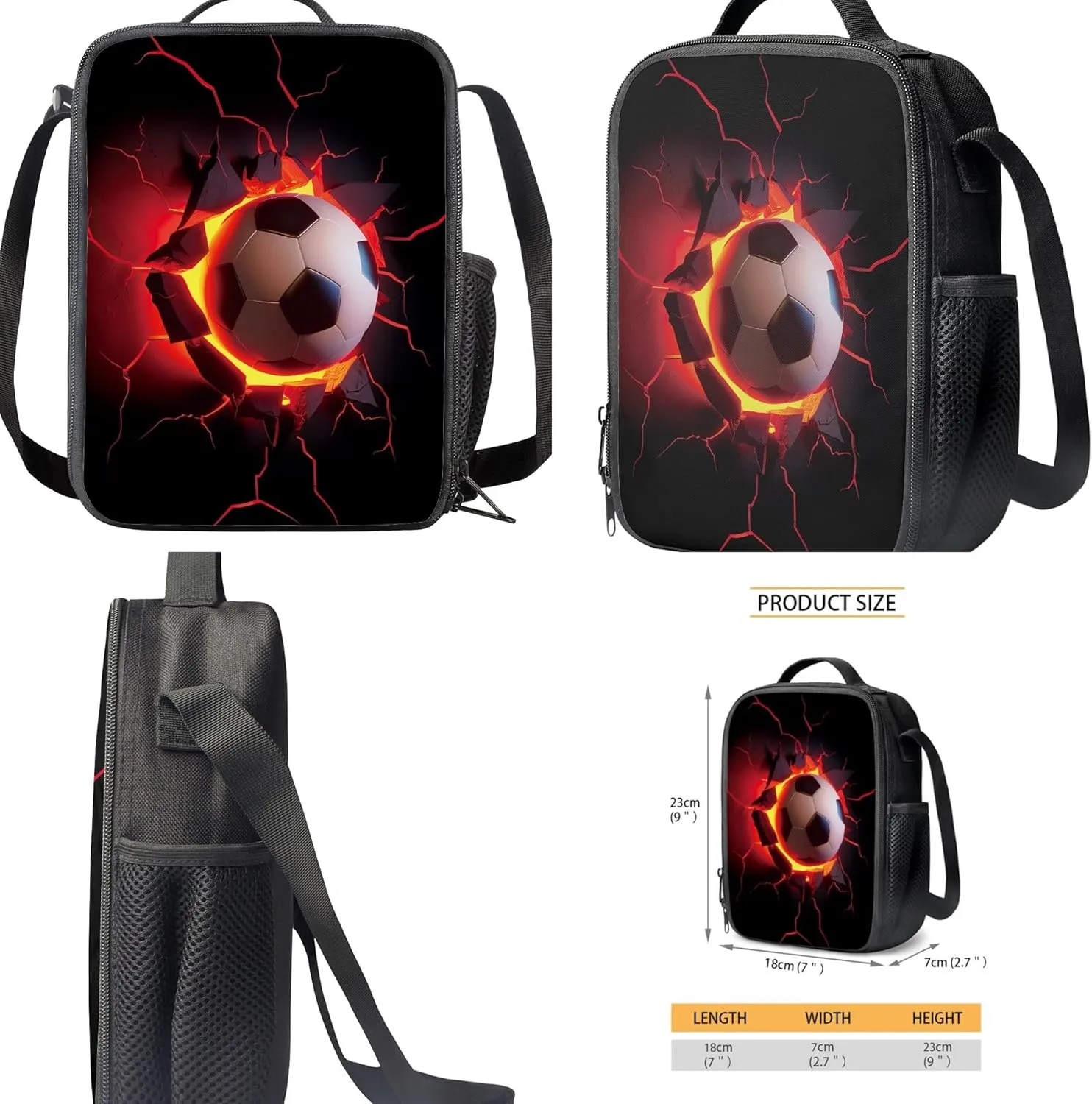 CLOHOMIN 3D Football Backpacks for Boys Insulated Lunch Bag and Zip Up Pencil Case Middle High School School Bags with Adjustable Straps Cool Laptop Backpack