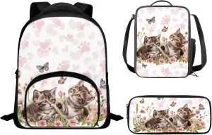 CLOHOMIN Cat Paw School Backpack for Teens Adorable Book Bag Sets Girls Backpacks with Thermal Insulated Lunch Box Pencilcase 3 Pieces Middle High School Bag Set