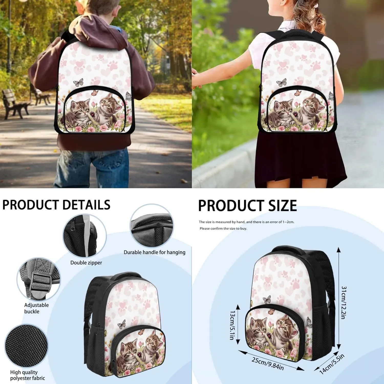 CLOHOMIN Cat Paw School Backpack for Teens Adorable Book Bag Sets Girls Backpacks with Thermal Insulated Lunch Box Pencilcase 3 Pieces Middle High School Bag Set