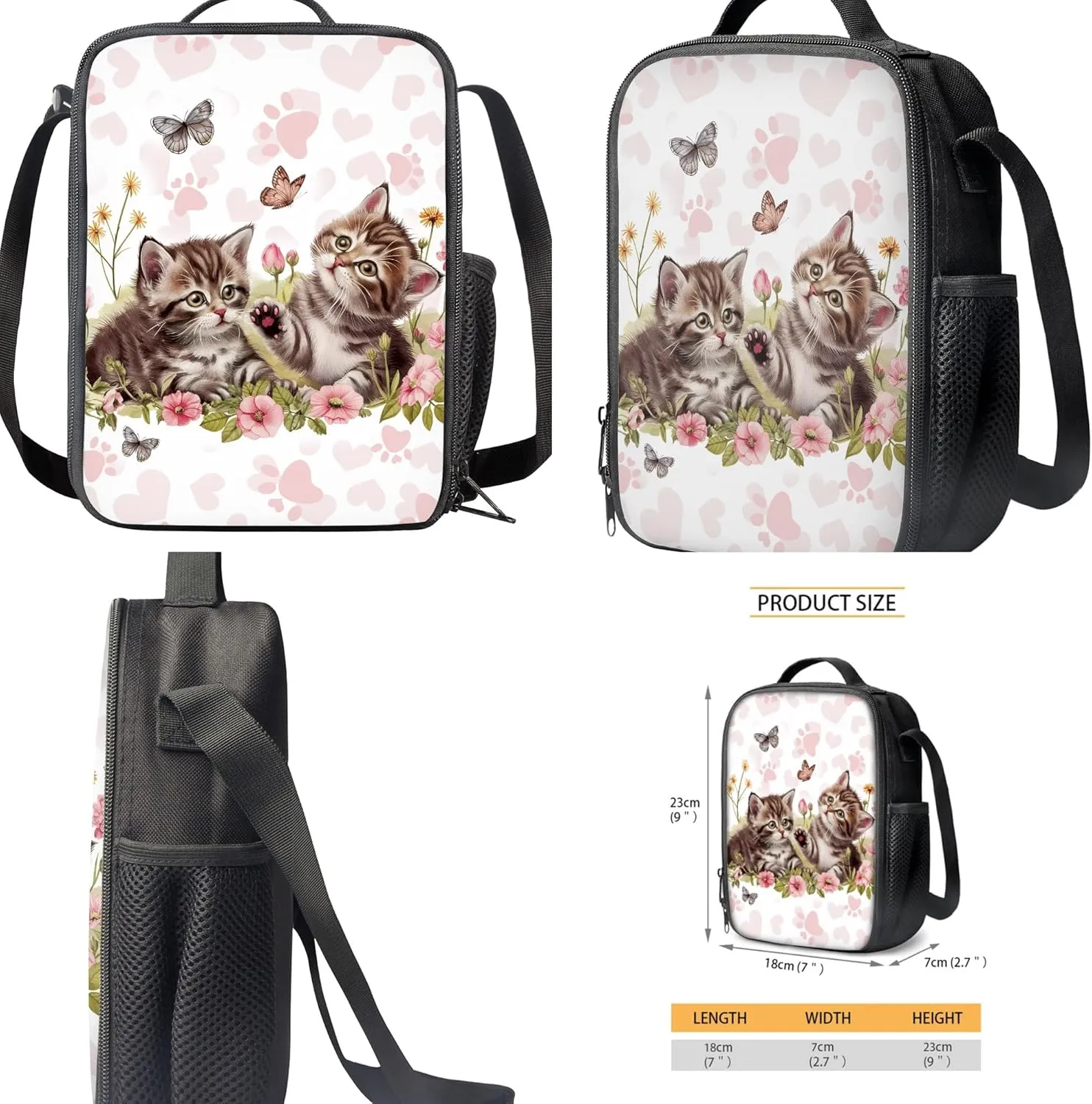 CLOHOMIN Cat Paw School Backpack for Teens Adorable Book Bag Sets Girls Backpacks with Thermal Insulated Lunch Box Pencilcase 3 Pieces Middle High School Bag Set
