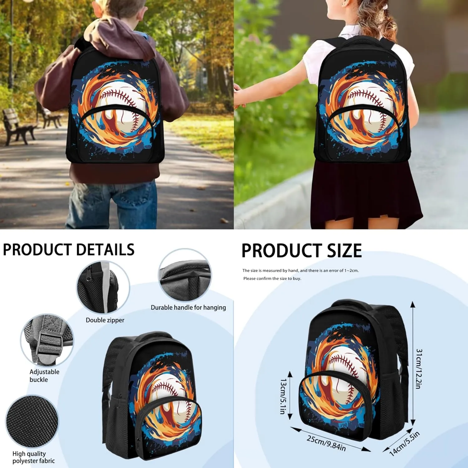 CLOHOMIN Cool School Bags for Boys Shoulder Backpacks with Portable Lunch Bag and Pencil Holder, Students' Supplies Baseball School Bookbag with Adjustable Straps
