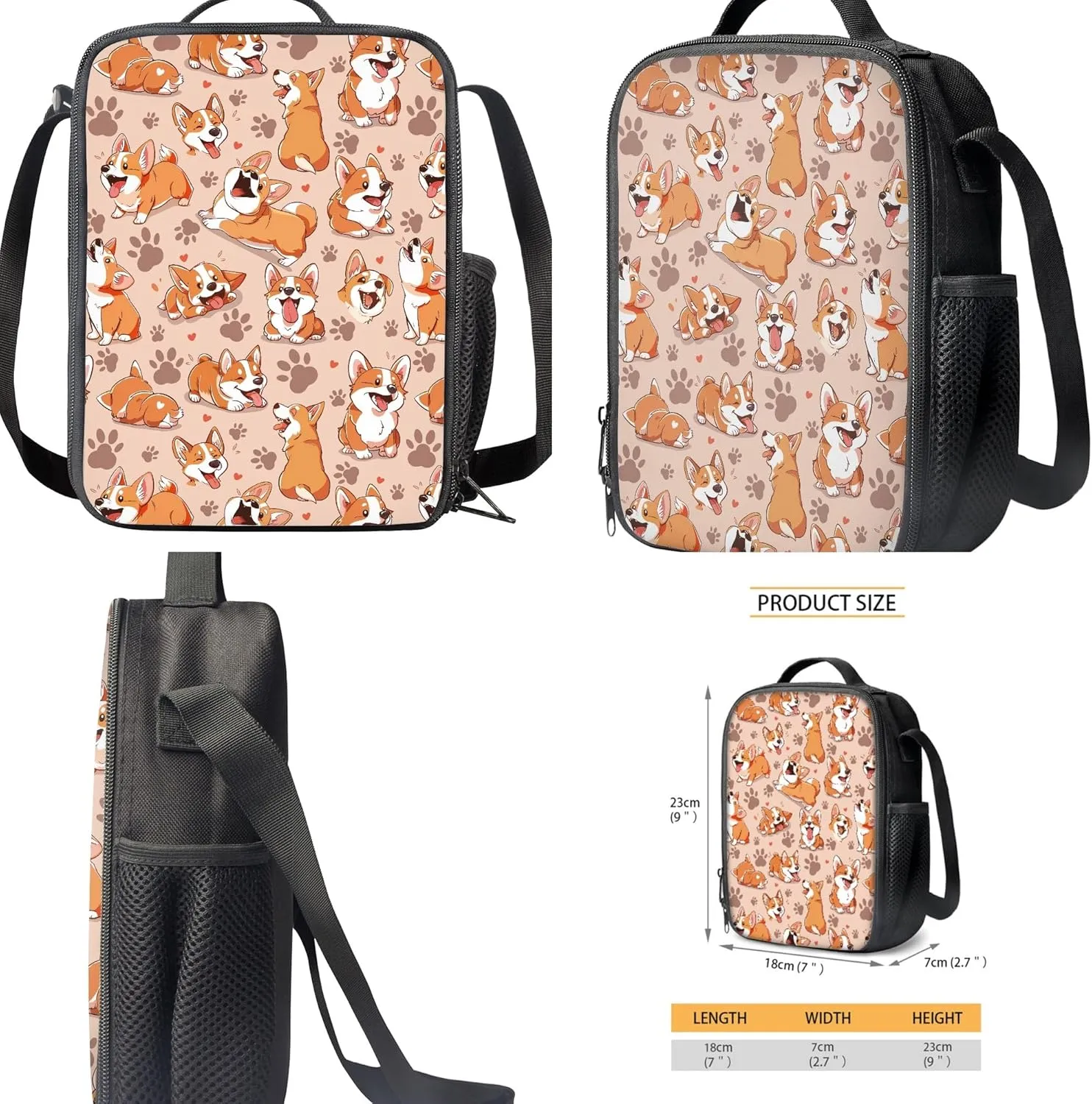 CLOHOMIN Corgi Dog Paw School Backpack for Girls Boys Bookbag with Lunch Box and Pencil Case 3 PCS Kids Backpacks for Elementary Middle School School Suppile