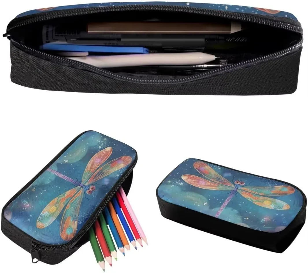 Colorful Dragonfly School Backpack For Kids Girls Elementary 17 Inch Large Capacity Book Bag With Lunch Bag Pen Bag