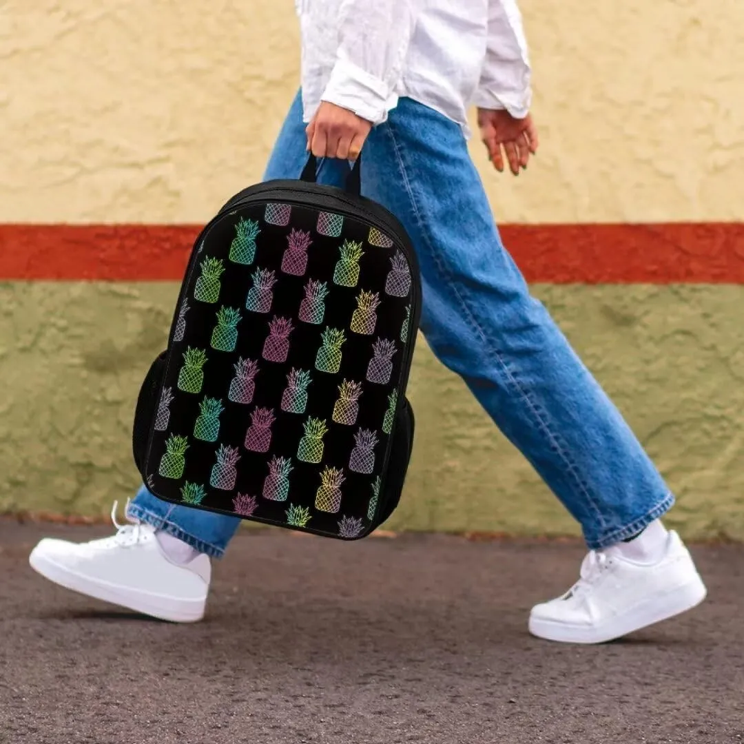 Colorful Pineapple Backpack Set For Kids Middle School Trendy Cool 17 Inch Student Bookbag With Lunch Bag Pen Bag