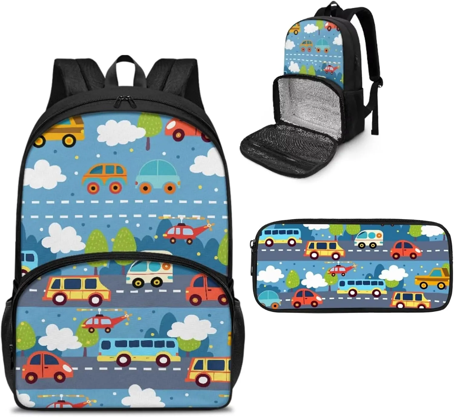 Cooler Backpack with Lunch Box Compartment Toddler Backpack for Kindergarten Boys Bookbag Insulated Leak Proof Schoolbag Cute Car Backpack for Kids 3-5