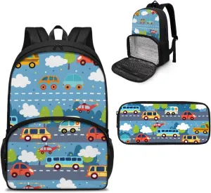 Cooler Backpack with Lunch Box Compartment Toddler Backpack for Kindergarten Boys Bookbag Insulated Leak Proof Schoolbag Cute Car Backpack for Kids 3-5