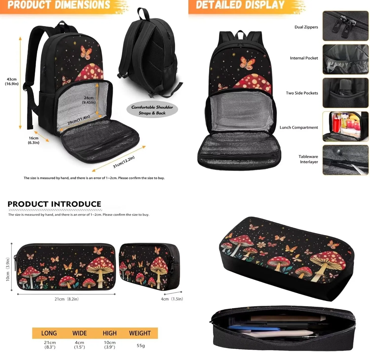 Corgi Dog Backpack for School Kids Back Pack Boys Pencil Case for Girls Bookbag Set Cooler Backpack Insulated Lunch Box Bag Kawaii Backpack for Kindergarten Preschool Elementary School Child