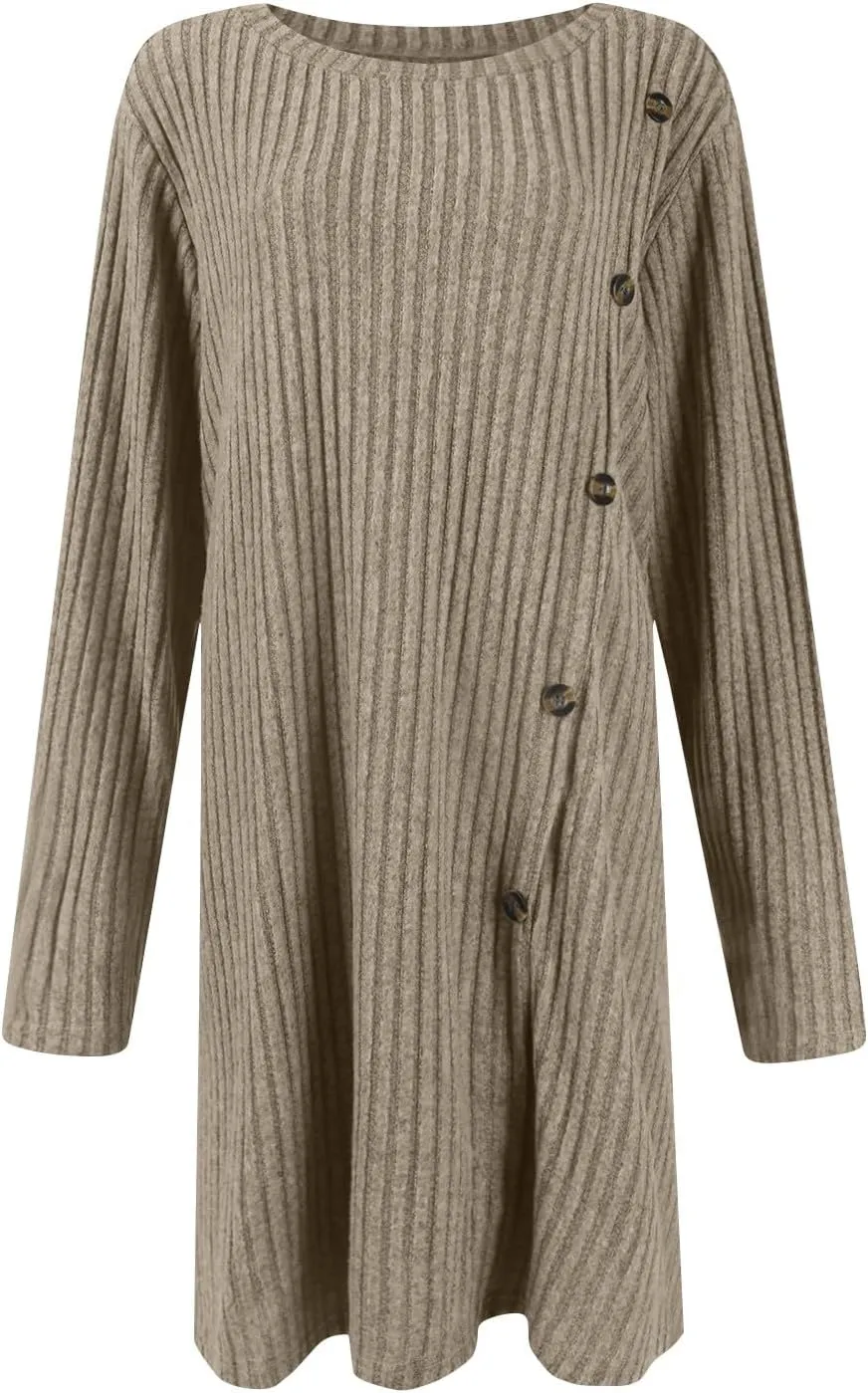 COTECRAM Fall Dresses for Women 2024 Trendy Buttons Side Long Sleeve Dress Casual Winter Tunic Sweater Dresses with Pockets