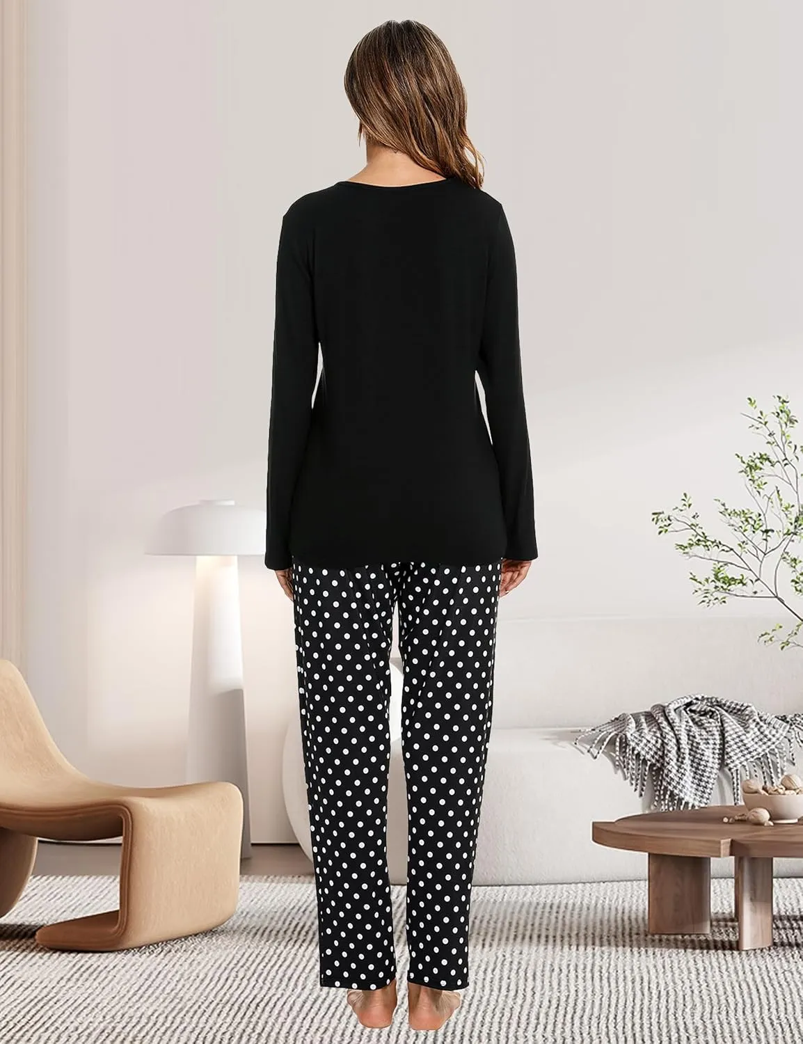 Cotton Pajamas For Women Set Long Sleeve Sleepwear with Pants Soft Comfy Cute Cat Printed Pj Lounge Sets S-XXL