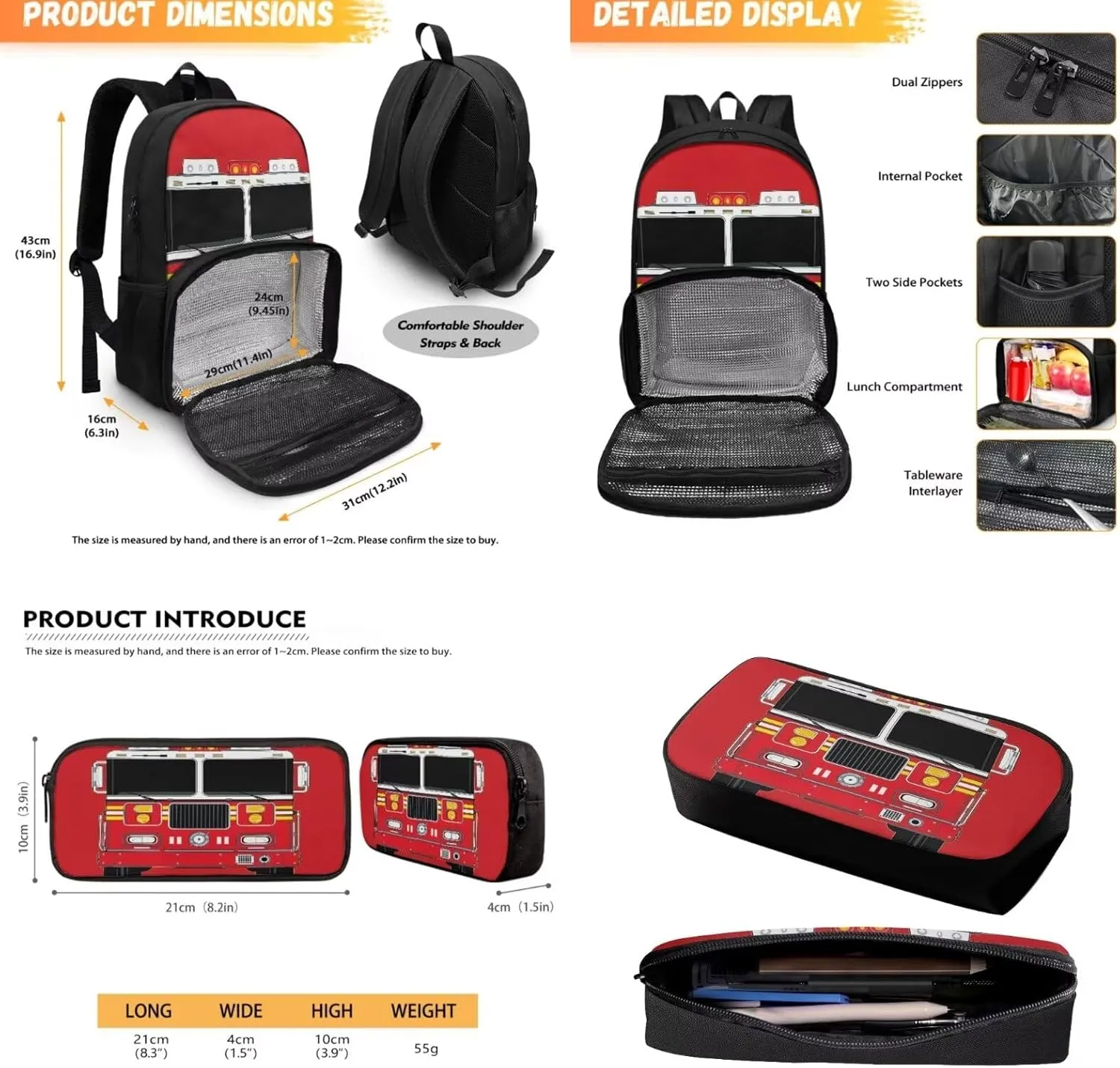 Cute Ambulance School Backpacks for Boys Girls School Bag Kids Book Bag Back to School Bookbags Large Rucksack Teens Schoolbags for Kindergarten Elementary Preschool
