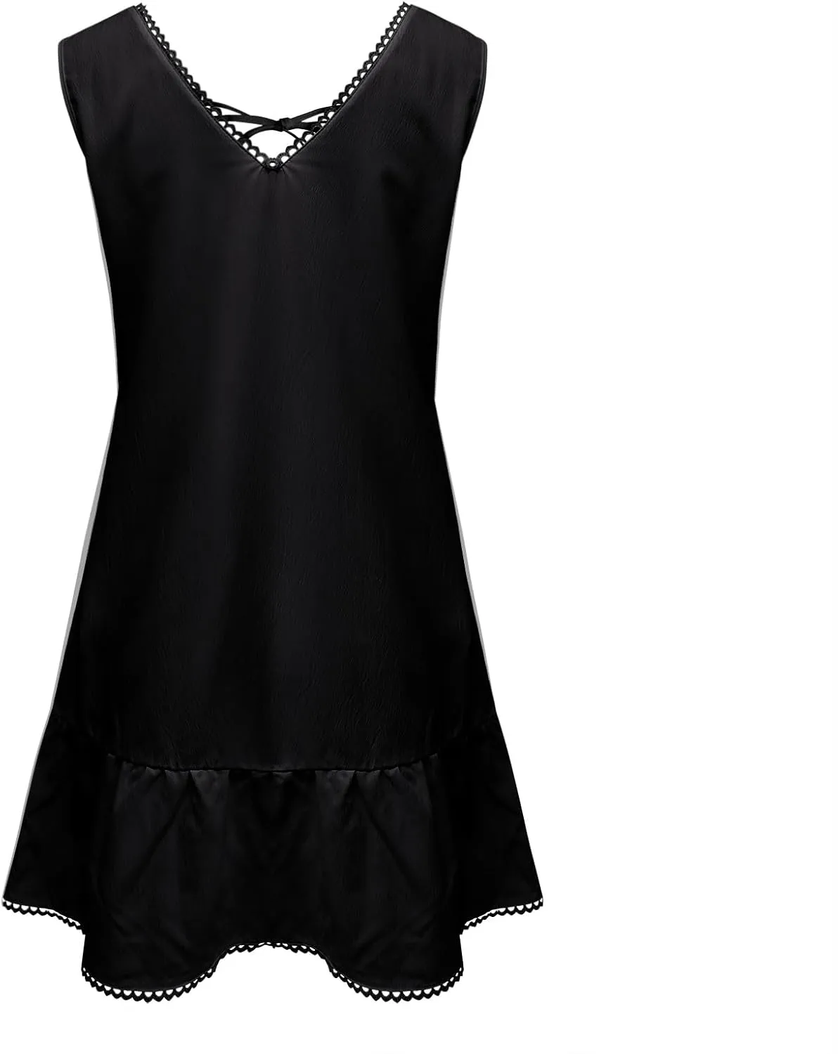 Cute Bow Deep V Neck Beach Dress Women Pleated Front Sleeveless Mini Dresses Summer Ruffle Hem Casual Sexy Sundress