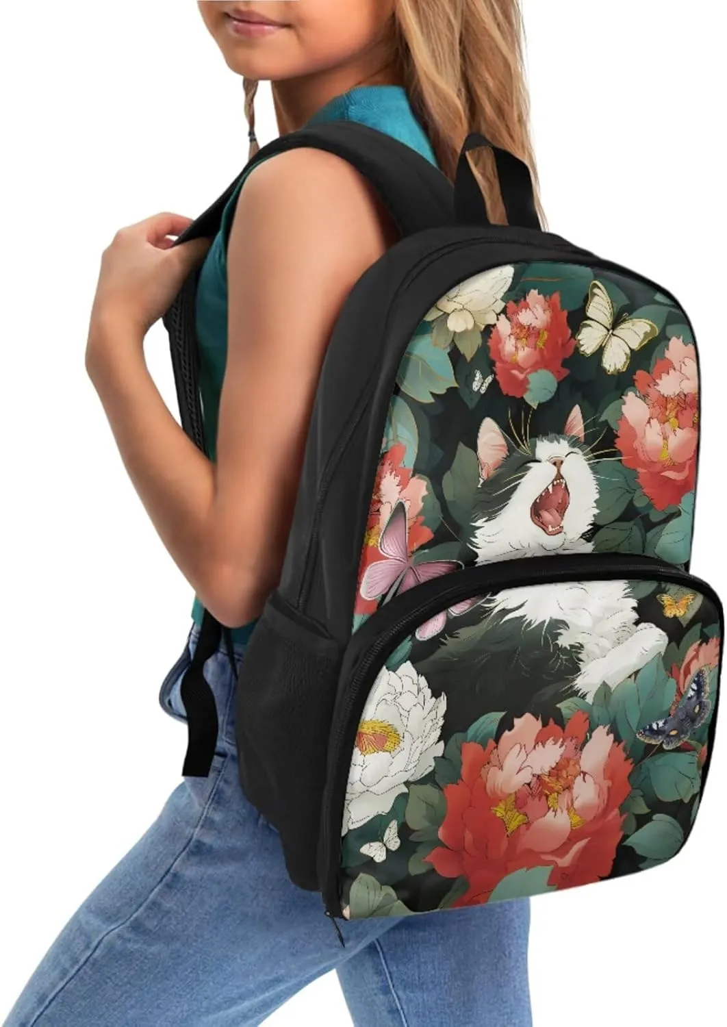 Cute Cat Backpack for Girls Boys Book Bag with Pencil Pouch 2pcs Flower Backpack Set for School Bookbags Preschool Elementary Kindergarten Backpack