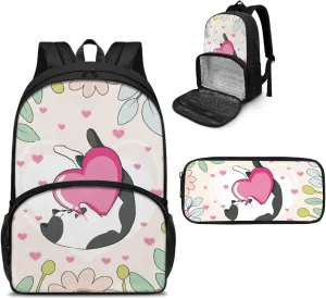Cute Cat Backpack for Girls Pencil Case Insulated Cooler Backpack with Lunch Box for Kids Boys Backpacks School Bookbag for Preschool Elementary Middle School
