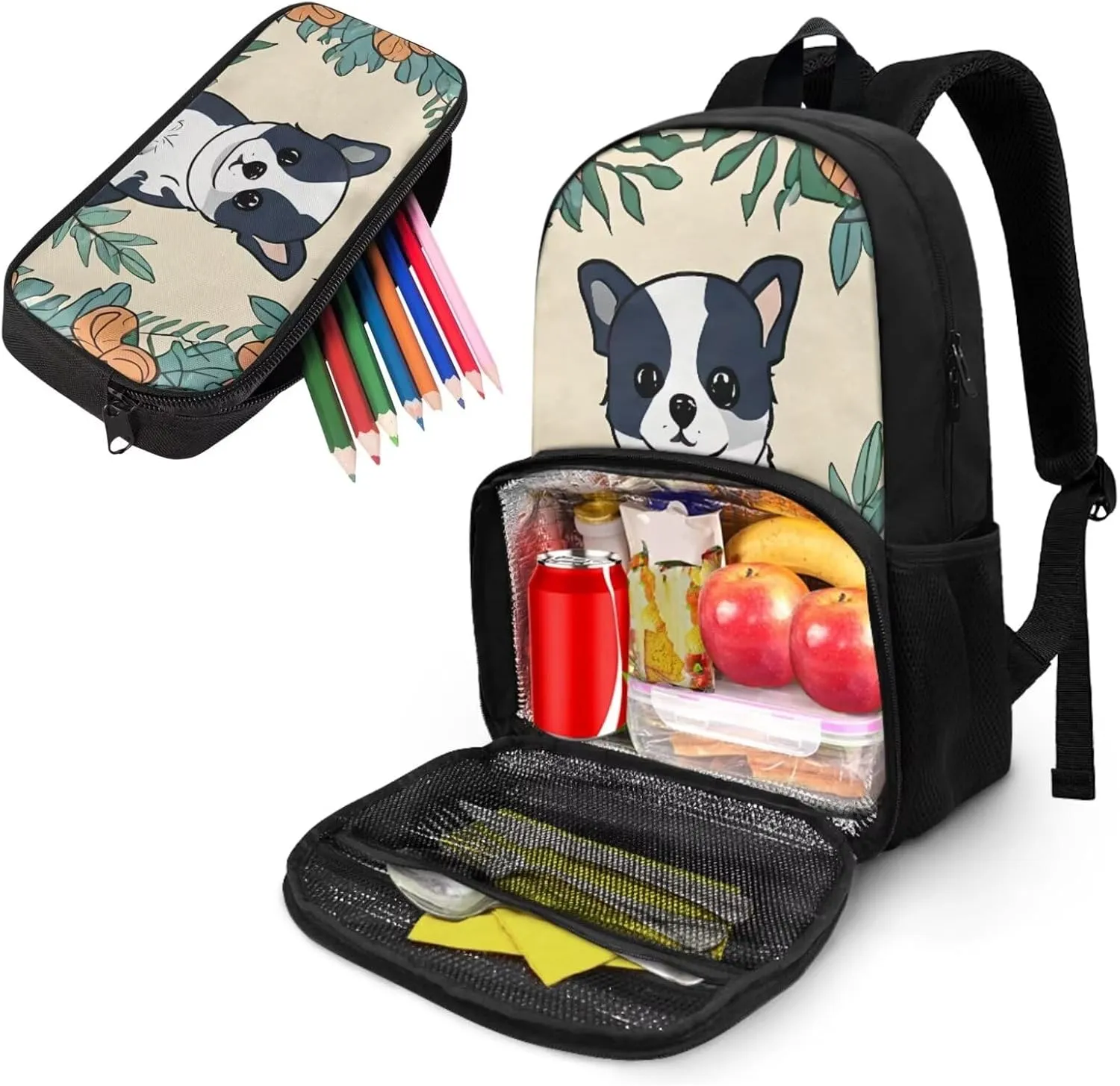 Cute Dog Backpack for School Girls School Bag Kids Toddler Backpack for Boys Pen Case Lunch Backpack Set for Elementary Preschool Kindergarten School Bookbags
