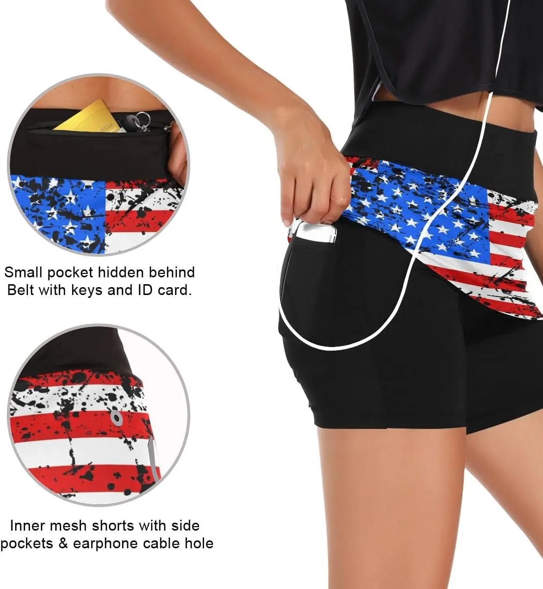 Cute Three Gnome Independence Day Women's Golf Tennis Skort Classic Athletic Skirt Everyday Casual Skort with Pockets