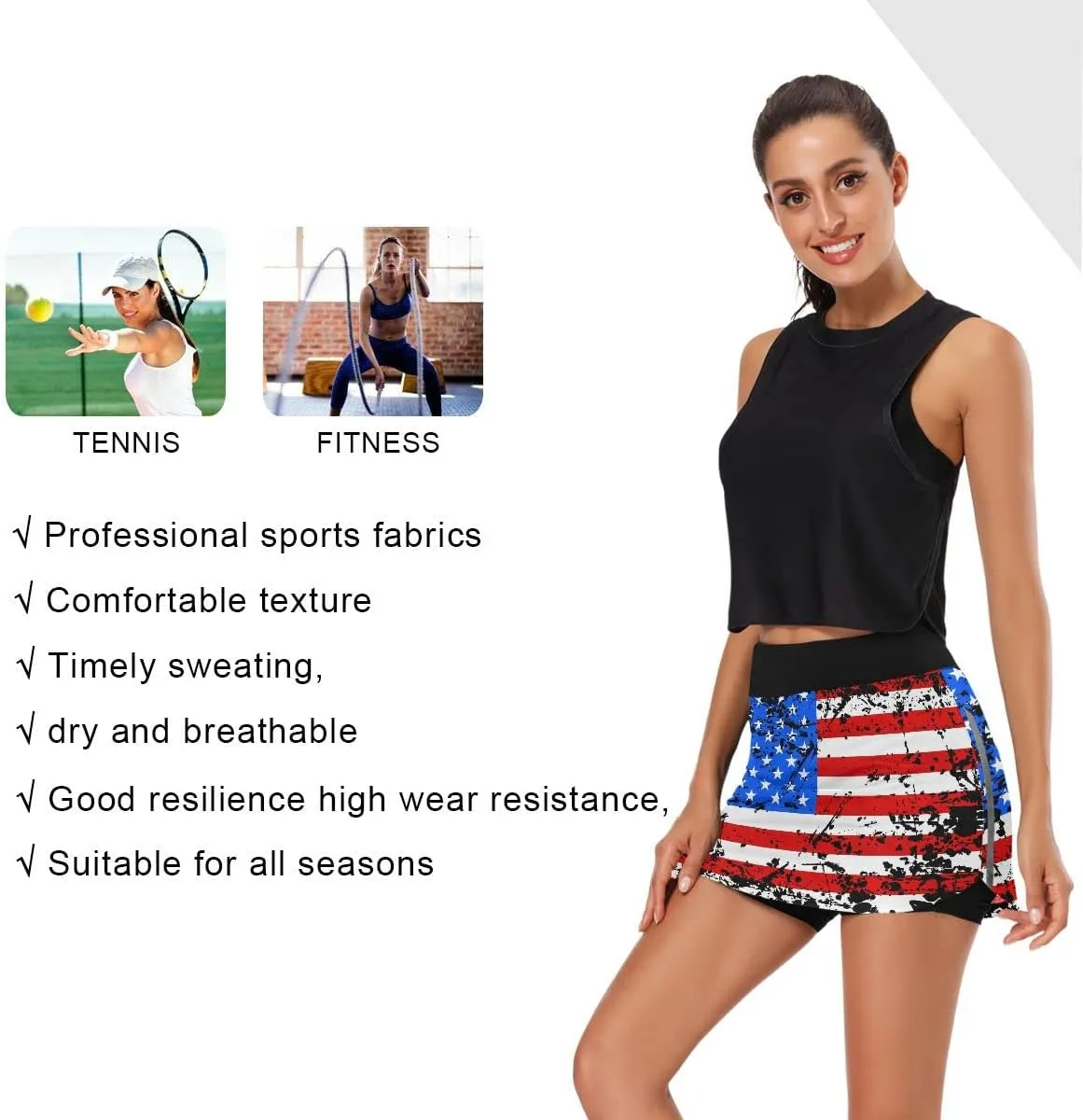 Cute Three Gnome Independence Day Women's Golf Tennis Skort Classic Athletic Skirt Everyday Casual Skort with Pockets