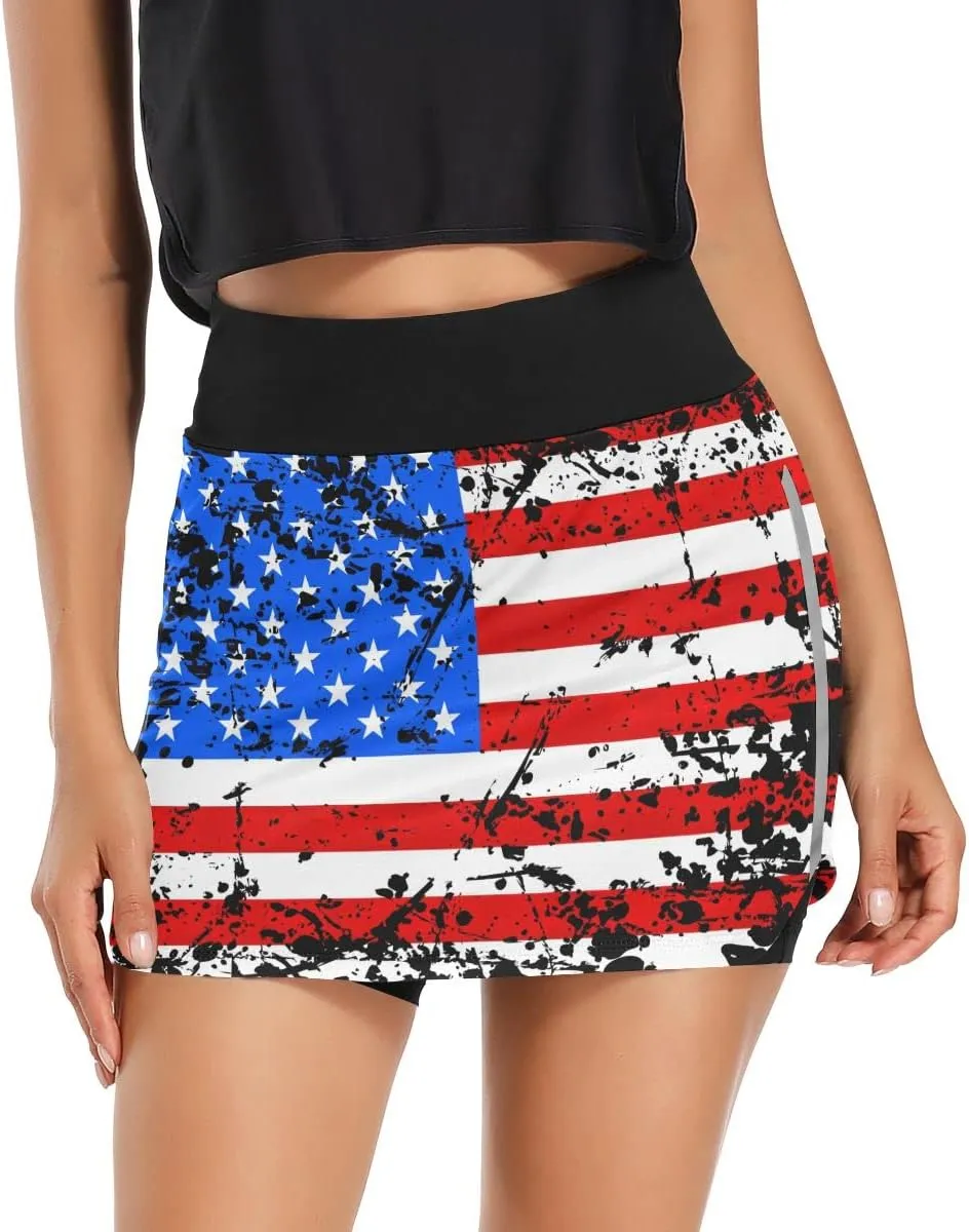 Cute Three Gnome Independence Day Women's Golf Tennis Skort Classic Athletic Skirt Everyday Casual Skort with Pockets