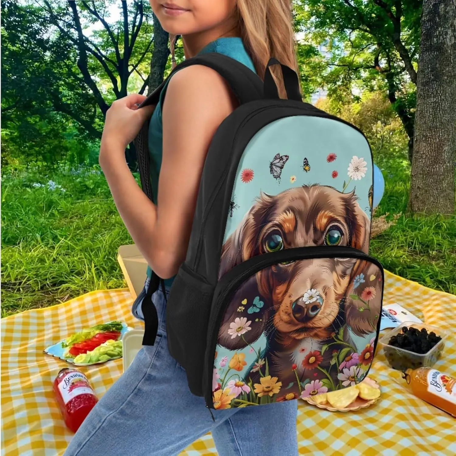 Dachshund Dog Backpack for Boys Bookbag with Lunch Box Compartment and Pencil Case, Cooler Backpack Lunch Bag 2 in 1 Schoolbag Set