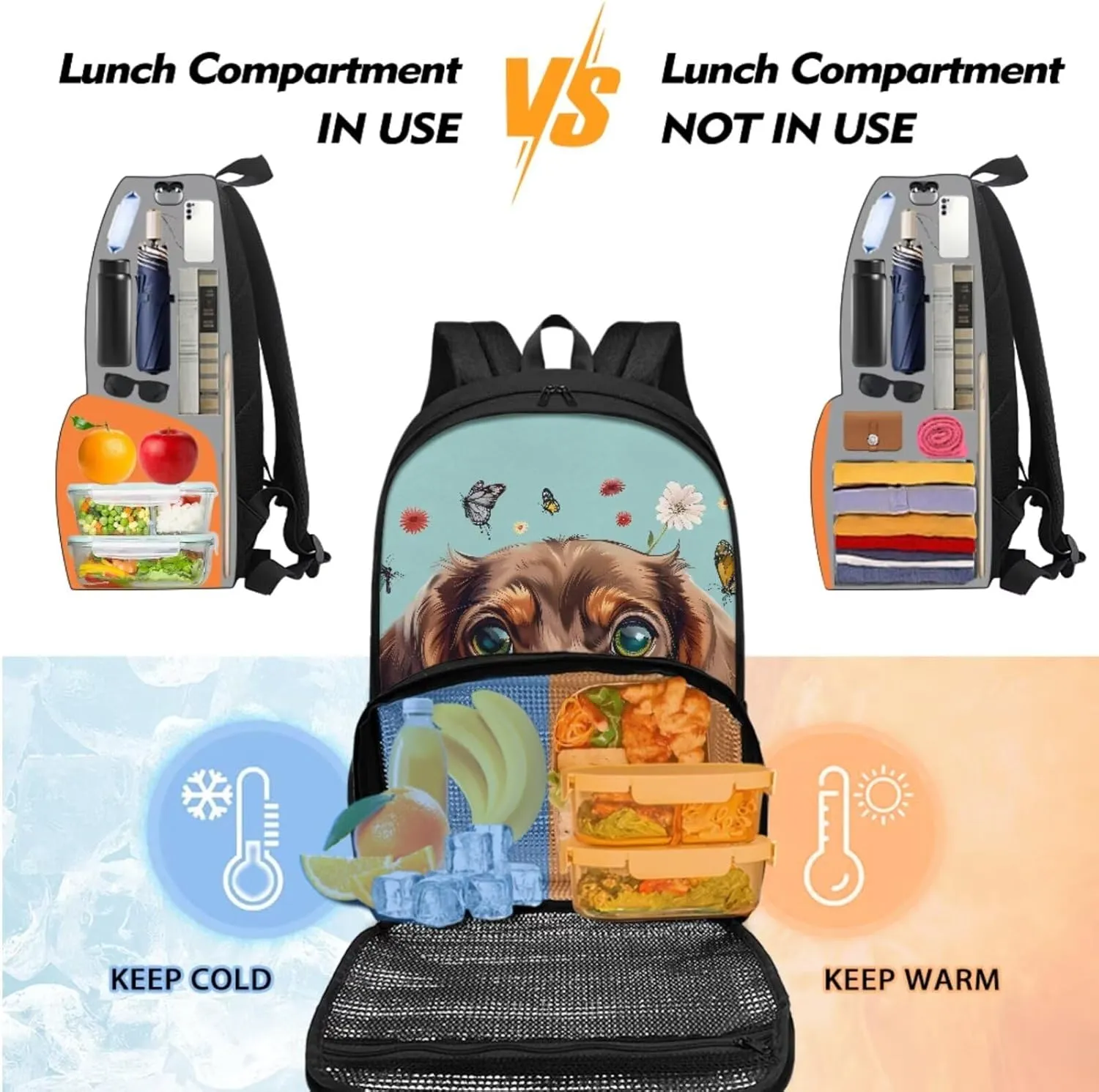 Dachshund Dog Backpack for Boys Bookbag with Lunch Box Compartment and Pencil Case, Cooler Backpack Lunch Bag 2 in 1 Schoolbag Set