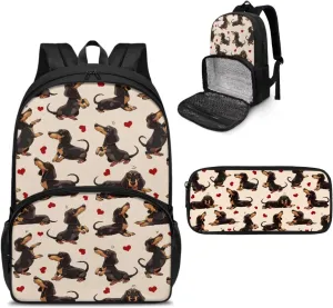 Dachshund Dog Backpack for School Teen Boys Backpacks for School Lunch Bag for Girls Kids Pen Case Lightweight Schoolbag for Travel Daypack High School College Bookbag