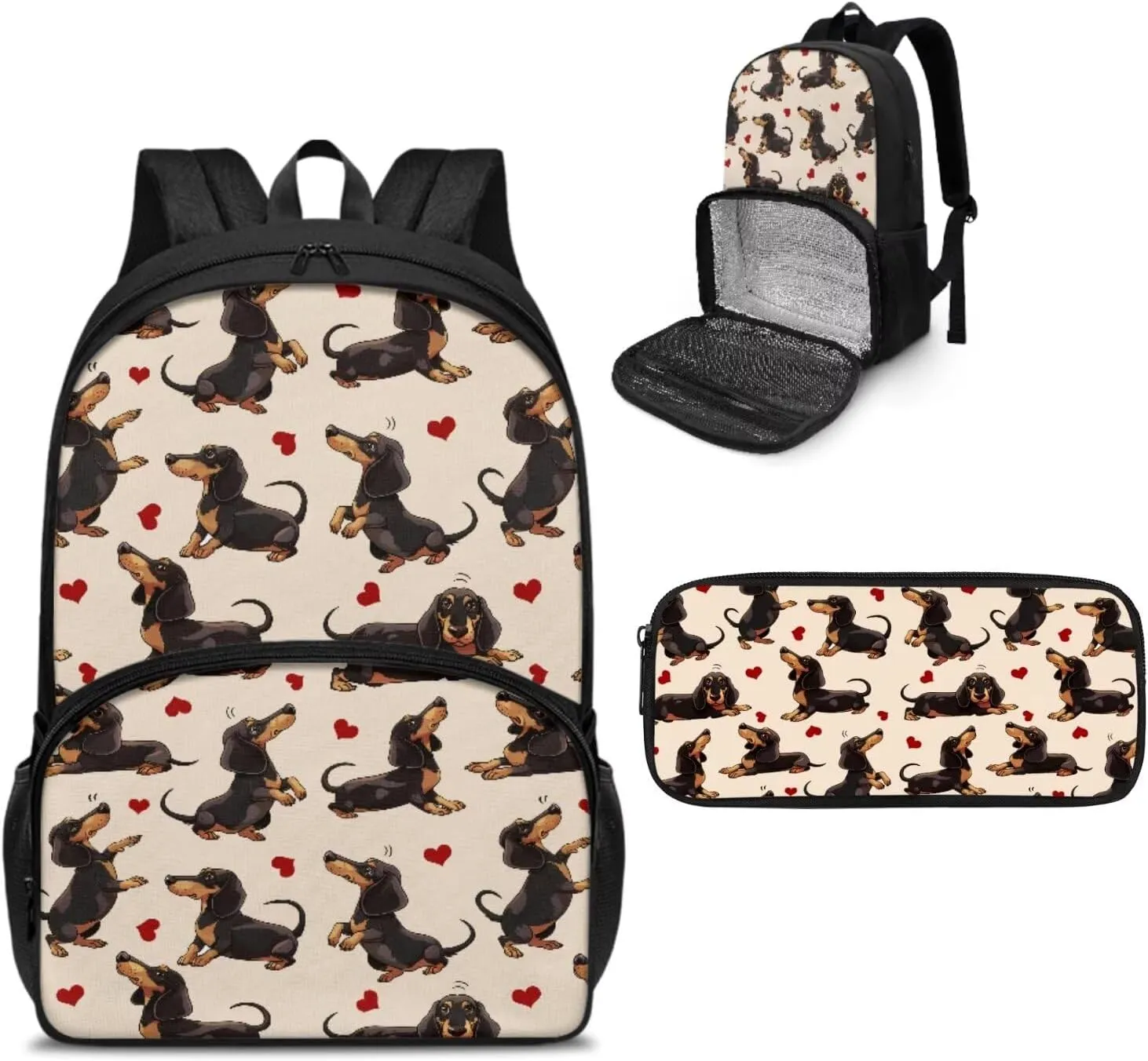 Dachshund Dog Backpack for School Teen Boys Backpacks for School Lunch Bag for Girls Kids Pen Case Lightweight Schoolbag for Travel Daypack High School College Bookbag