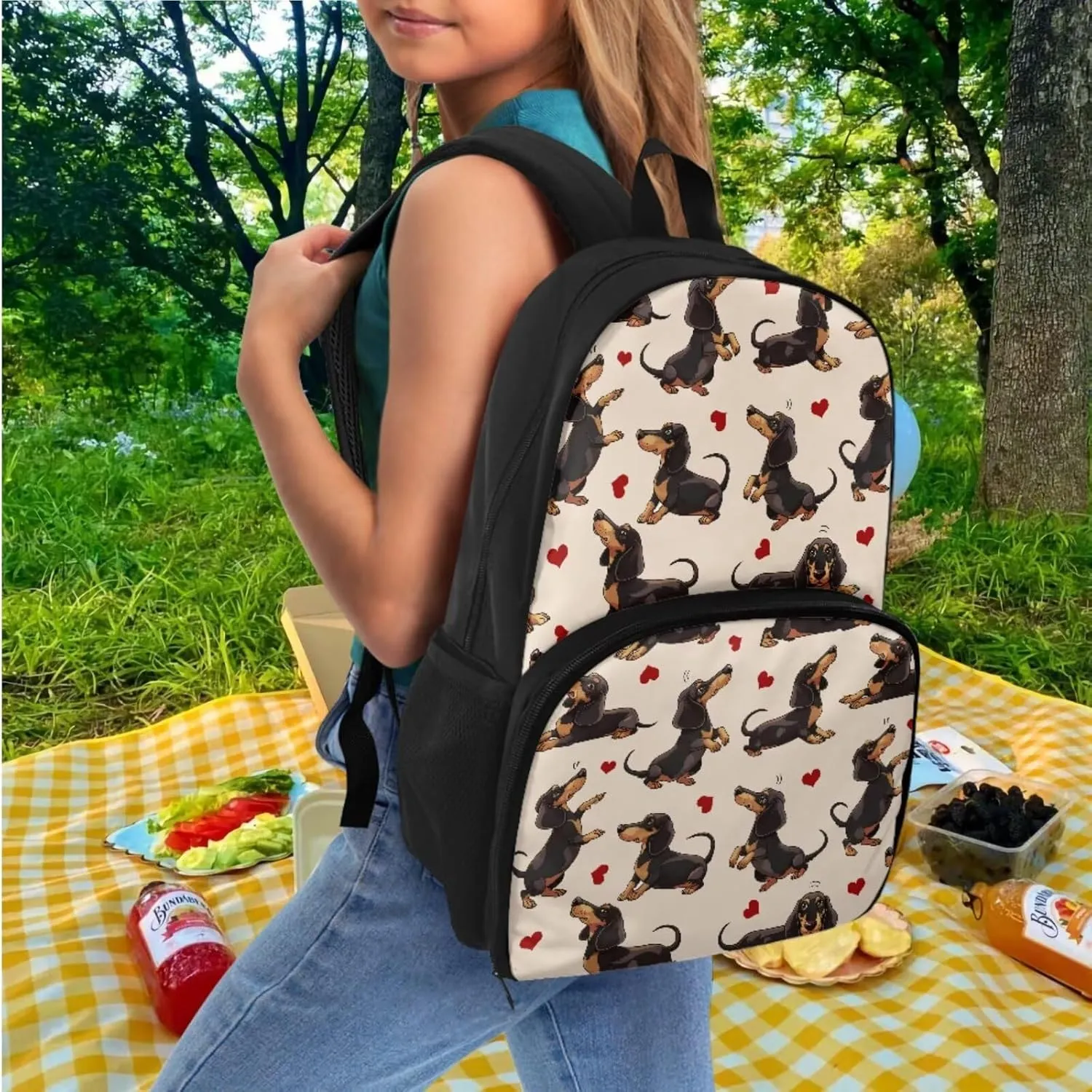 Dachshund Dog Backpack for School Teen Boys Backpacks for School Lunch Bag for Girls Kids Pen Case Lightweight Schoolbag for Travel Daypack High School College Bookbag