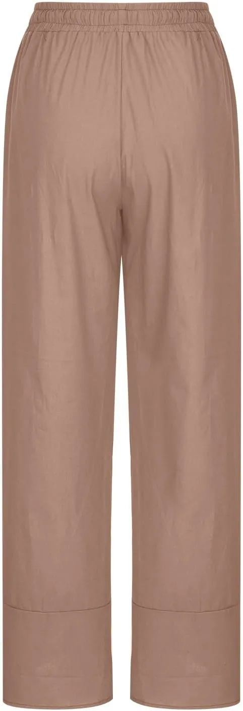 DASAYO Summer Pants for Women Trendy Drawstringg Elastic Wasit Linen Pants Casual Loose Straight Leg Trousers with Pockets