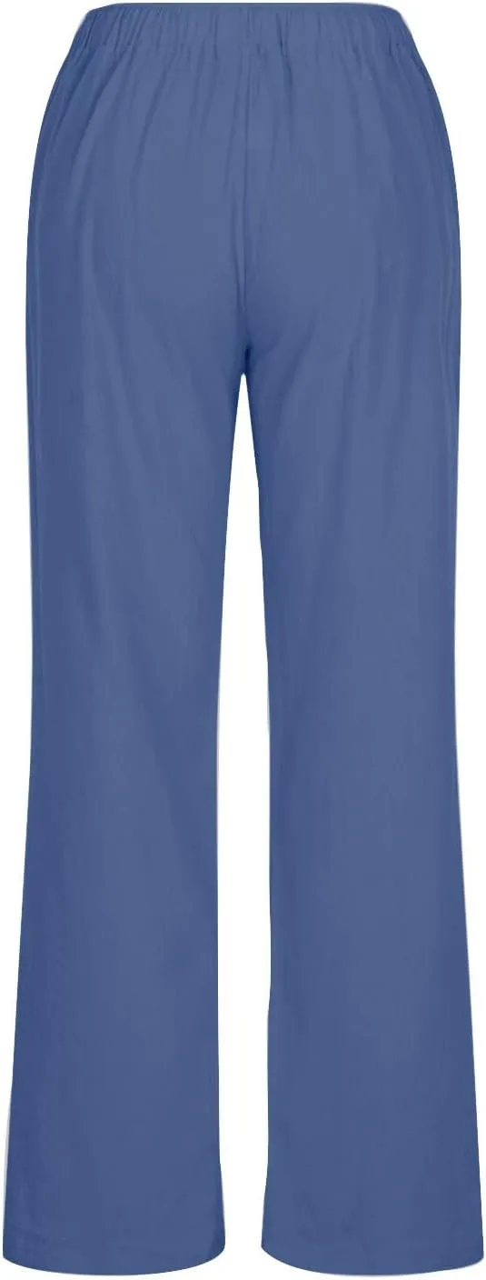 DASAYO Womens Linen Palazzo Pants Summer Casual Boho Wide Leg Drawstring High Waist Loose Fit Beach Trousers with Pockets