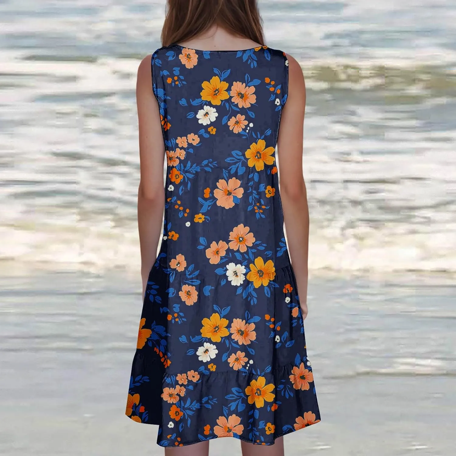 DDAPJ pyju Summer Dresses for Women 2025 Cute Floral Print Sleeveless Tank Dress Ruffle Tiered Loose Flowy Mini Dress