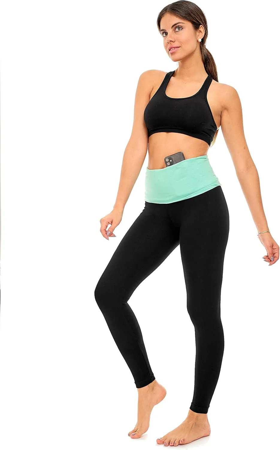 DEAR SPARKLE Fold Over Yoga Pants for Women Cotton Leggings Foldover High Waist Leggings Plus Size (C6 F)