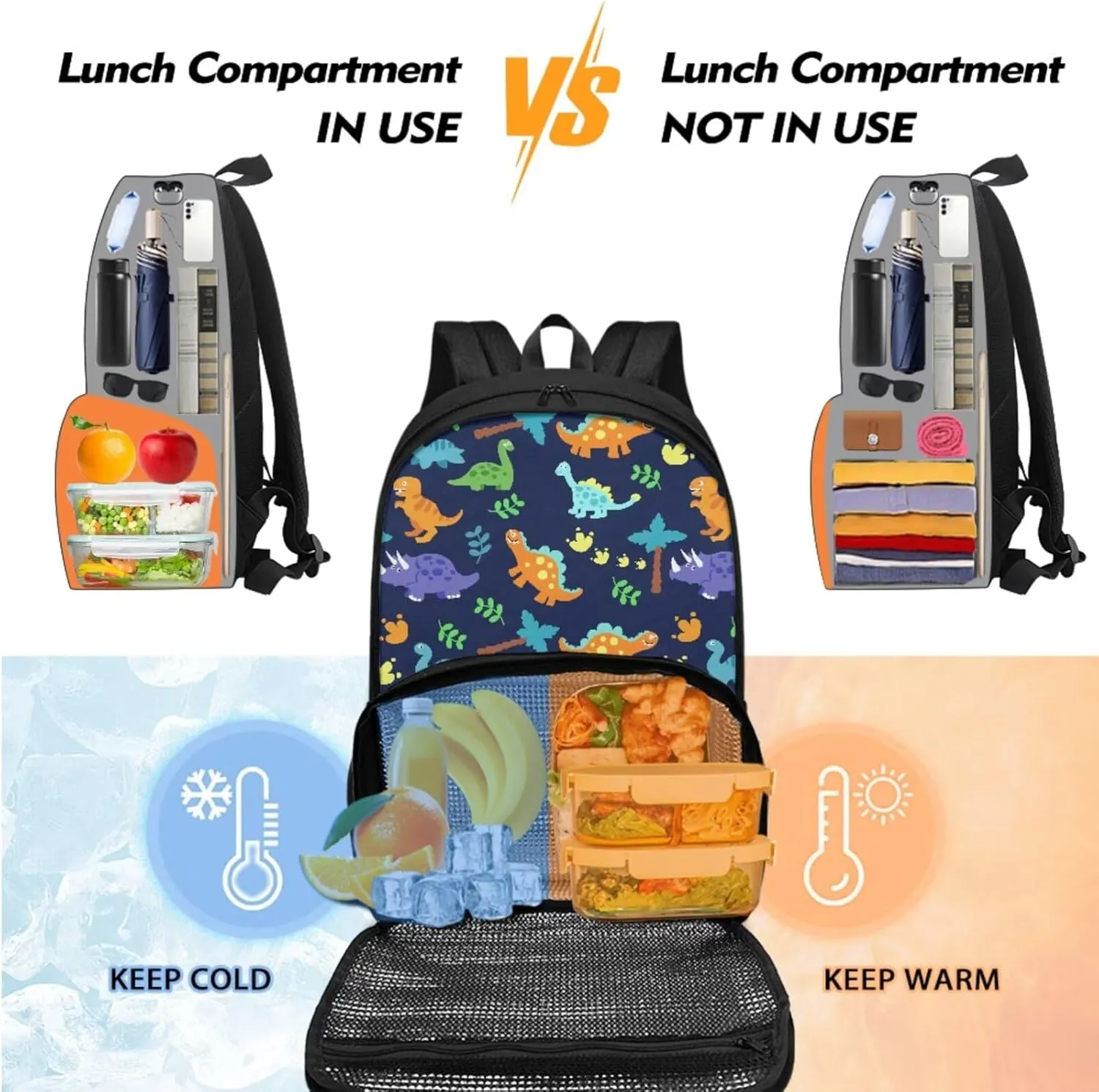 Dinosaur Backpack and Lunch Box Set Boys Pencil Case Lunch Backpack Cooler Backpack Insulated Waterproof School Bag for Middle High School Bookbag