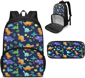 Dinosaur Backpack and Lunch Box Set Boys Pencil Case Lunch Backpack Cooler Backpack Insulated Waterproof School Bag for Middle High School Bookbag