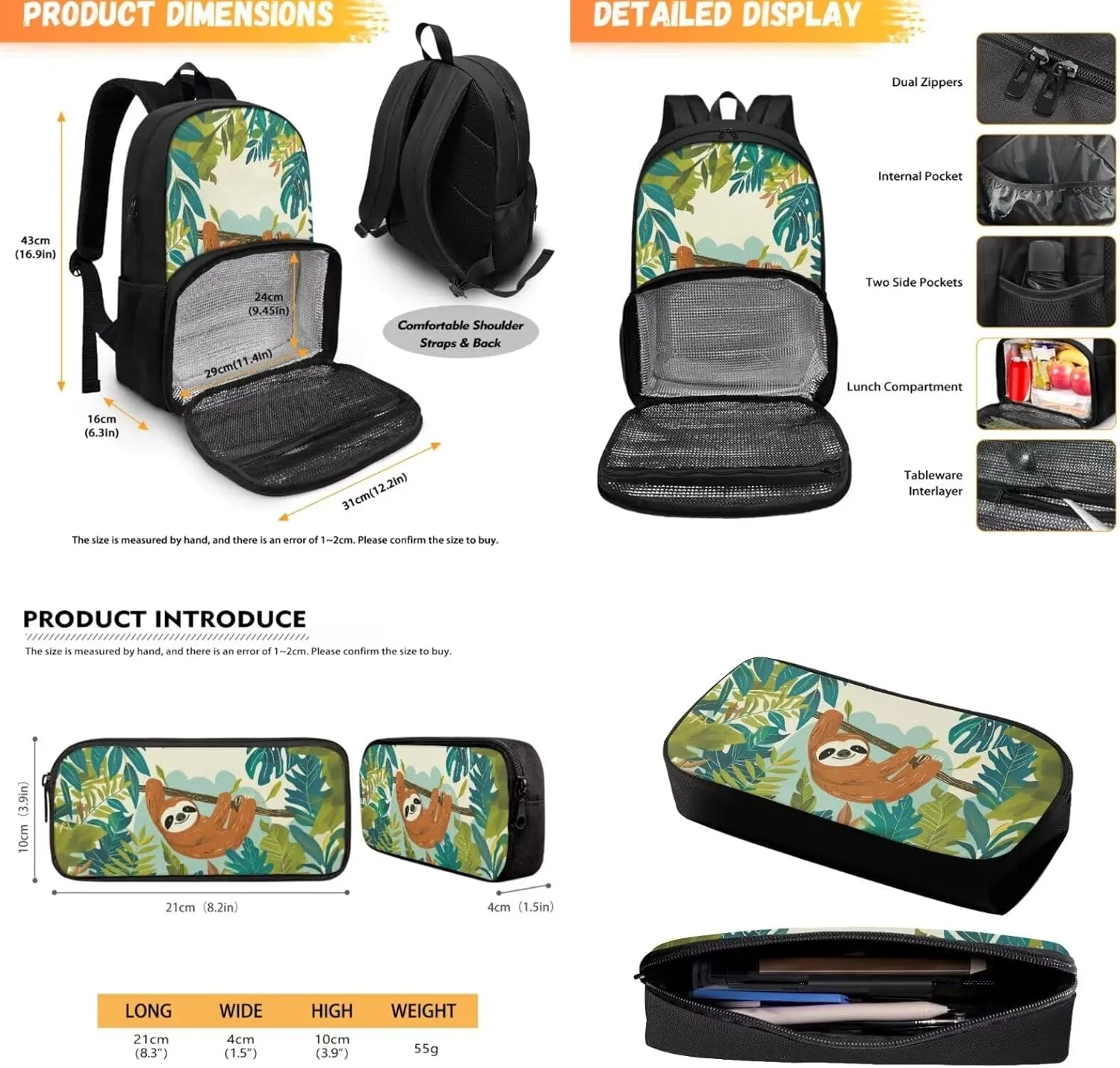 Dinosaur Backpack for Kids Toddler Backpack for Boys Backpacks for Elementary with Lunch Box Compartment Pencil Case Cooler Backpack Set