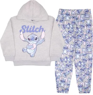 Disney Lilo & Stitch Girl's 2-Piece Fleece Set - Stitch Hooded Sweatshirt and Joggers Bundle for Kids