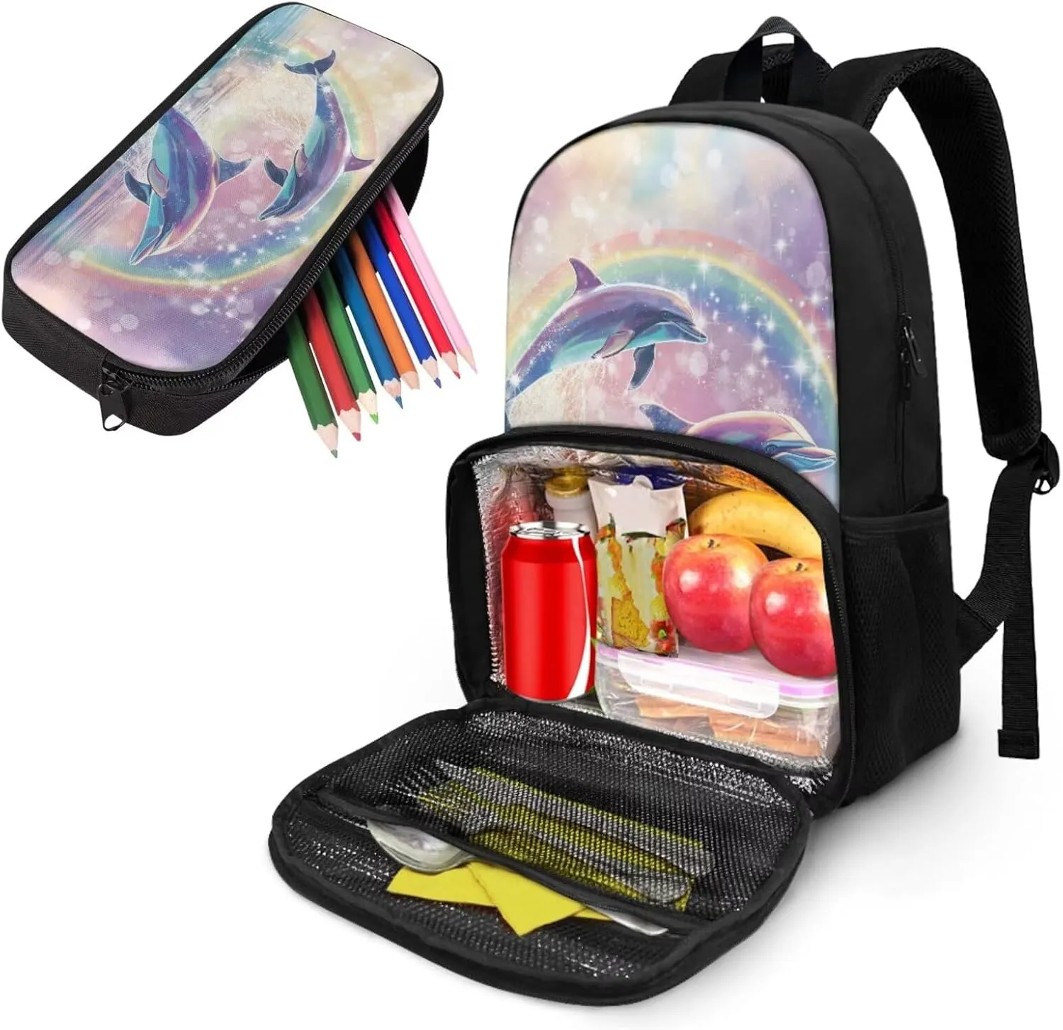Dolphin Backpack for Girls Lunch Backpacks with Cooler Compartment, Teen Bookbag High Middle School Backpack for Kids Boys Book Bag