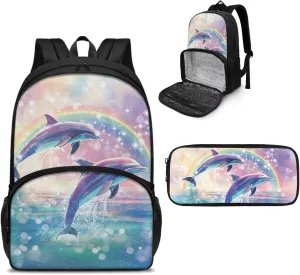 Dolphin Backpack for Girls Lunch Backpacks with Cooler Compartment, Teen Bookbag High Middle School Backpack for Kids Boys Book Bag