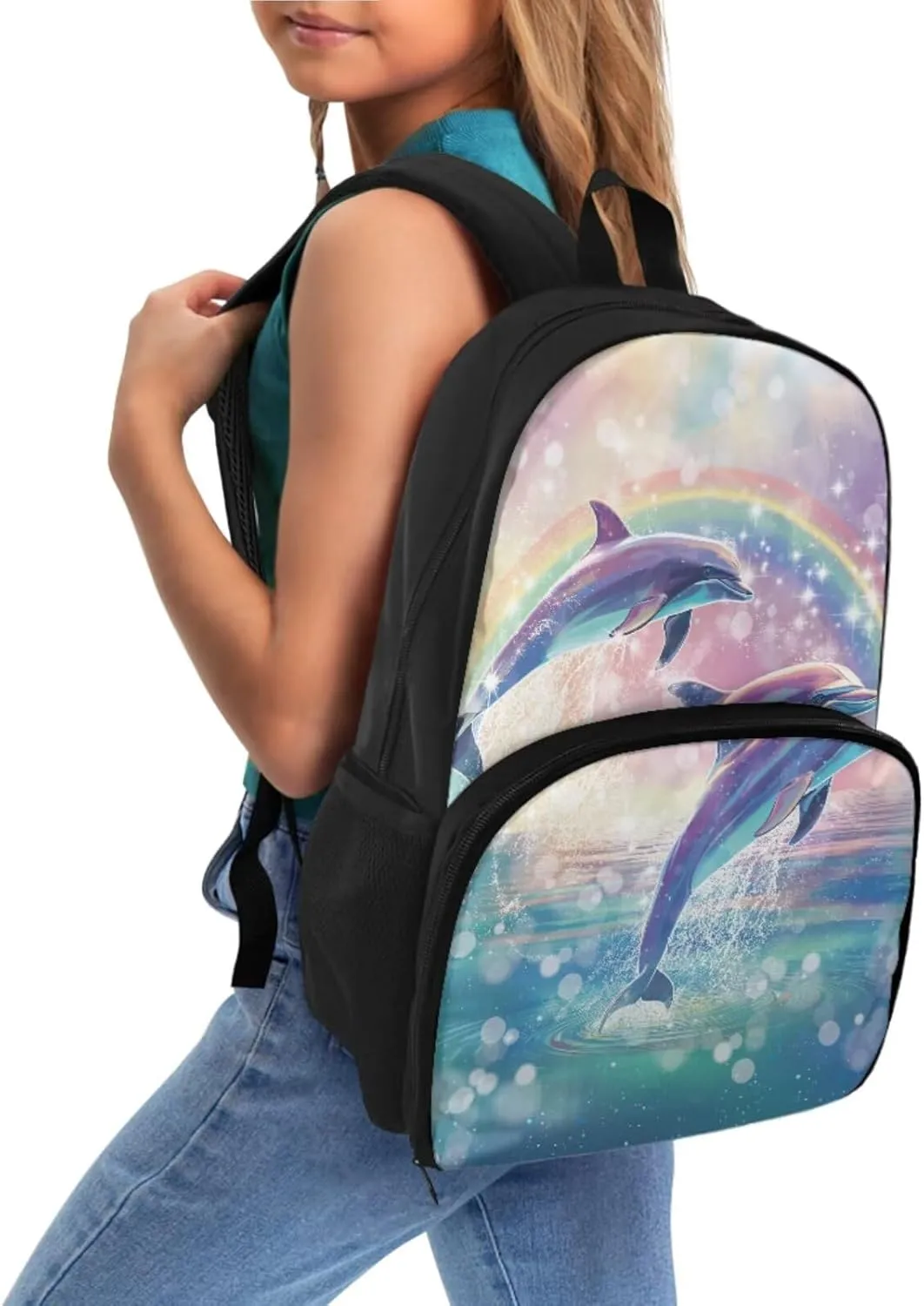 Dolphin Backpack for Girls Lunch Backpacks with Cooler Compartment, Teen Bookbag High Middle School Backpack for Kids Boys Book Bag