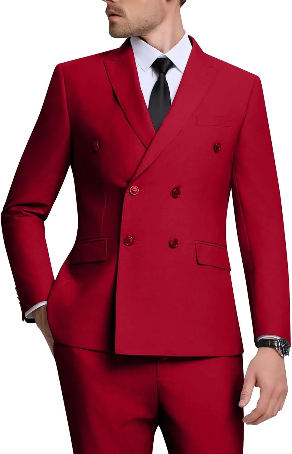 Double Breasted Suit Men Slim Fit 2 Pieces Suit Blazer Pants Formal 2 Button Tuxedo Jacket for Wedding Business Prom